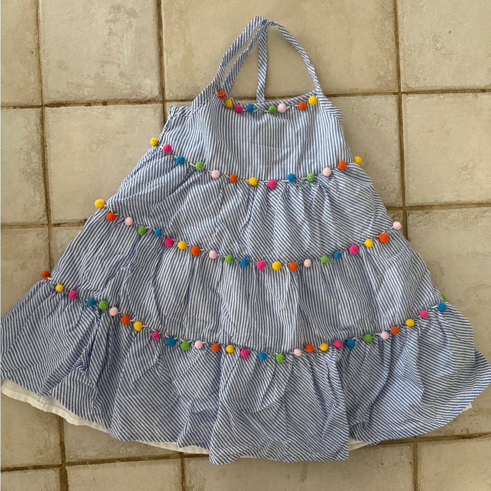 Tommy Bahama Striped Halter Dress with Colorful Pom Poms